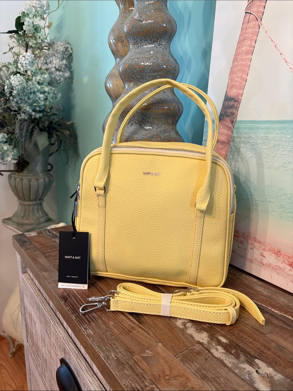 NWT Matt & Nat Yellow Tote Bag with a duster